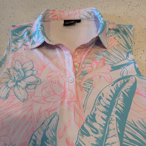 Sunday Swagger Tropical Golf Polo Sleeveless Tank Blue Pink White Size Large - Picture 8 of 9